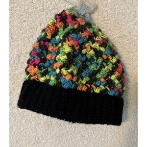 Adult Women's Handmade Crochet Peaked Beanie Black Brim